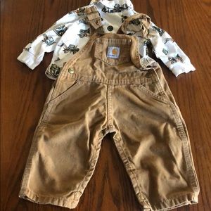 Carhartt tan overalls and tractor shirt